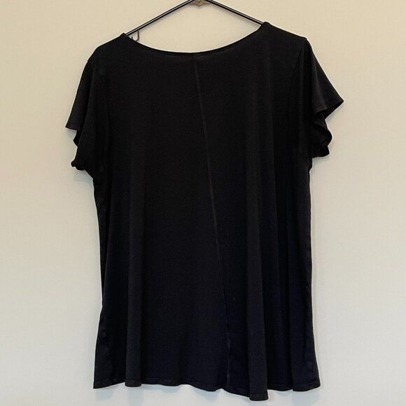 Black Slinky Short Sleeve Round Neck Workout Athleisure Yoga Top XL - Picture 2 of 3